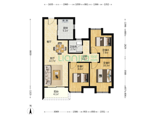龙光·天曜 3室1厅1卫 87平方