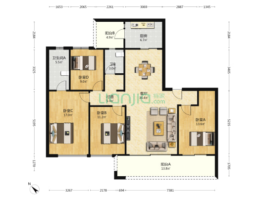 滨江领樾 4室1厅2卫 139平方