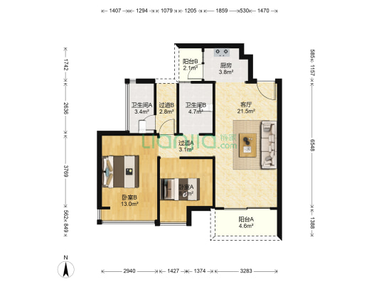 万荟时代 2室1厅2卫 79平方