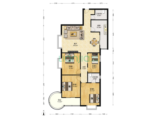 锦园新世纪花园社区 4室1厅2卫 161平方