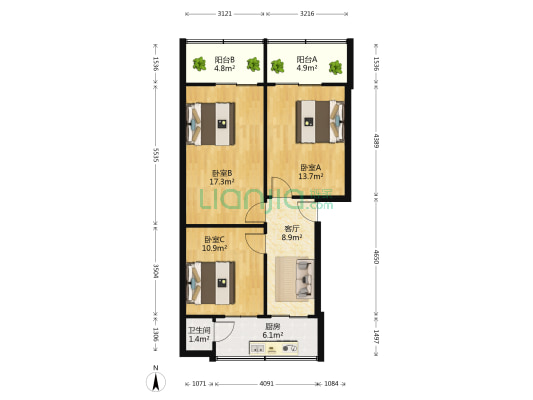 新半边街13号 3室1厅1卫 72平方