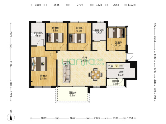 林间漫 4室1厅2卫 108平方