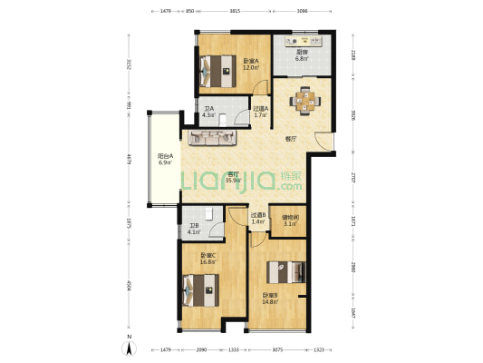 书香景苑二期北区 3室1厅2卫 138平方