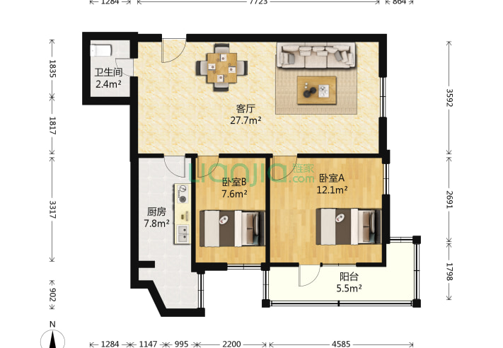 2室1厅1卫73.52㎡-北京安慧里四区户型图