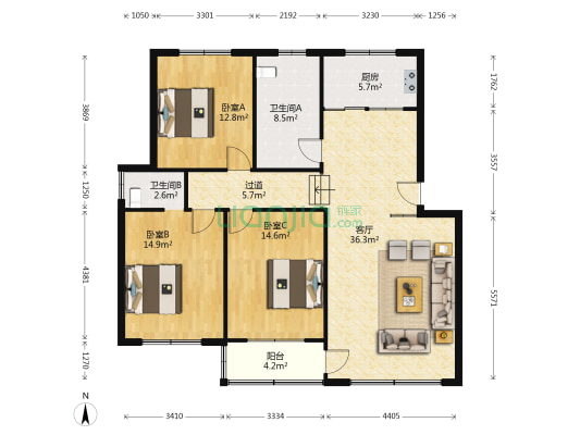 景杉路616号 3室1厅2卫 122平方