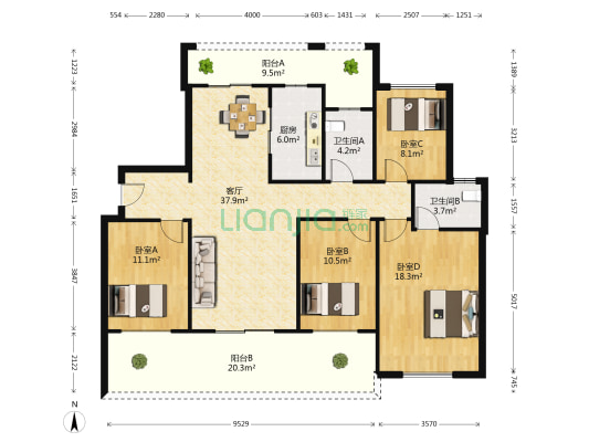 中城新时代 4室1厅2卫 131平方