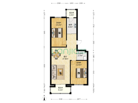 东方花园二期 2室1厅1卫 88平方