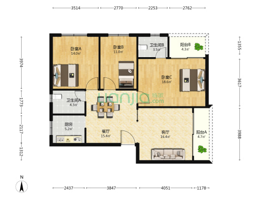 月湾路 3室2厅2卫 130平方