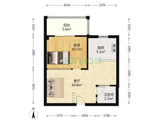 金龙花园 1室1厅1卫 51平方