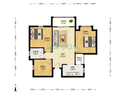 昌建星悦城 3室1厅1卫 88平方