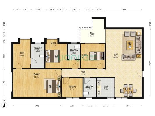 丽山豪苑 4室1厅3卫 163平方