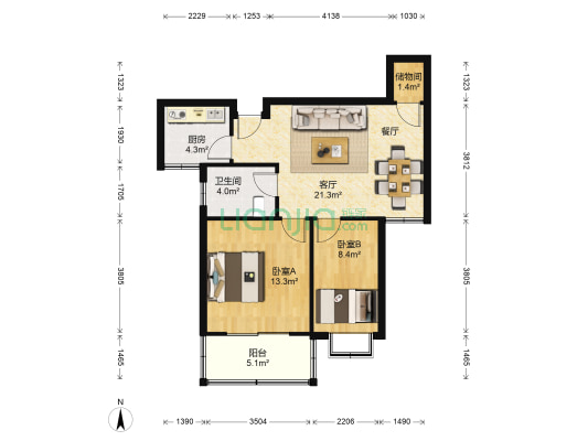 光明花苑西园 2室1厅1卫 142平方