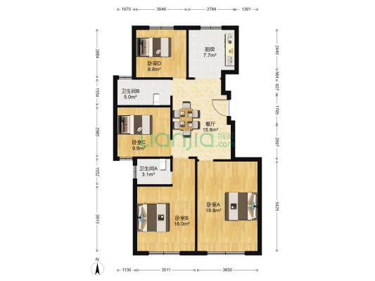 风水茗苑 4室1厅2卫 113平方