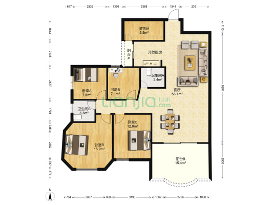 英泰第一城B区 4室1厅2卫 156平方