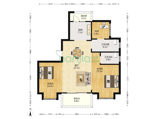 碧桂园天麓府 3室1厅2卫 115平方