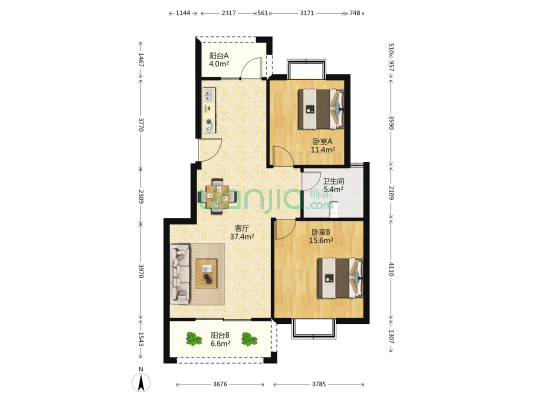 心泊桃花苑 2室1厅1卫 94平方