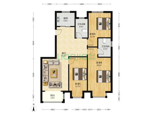 天地新城，双语旁，高铁旁，大三居-户型图