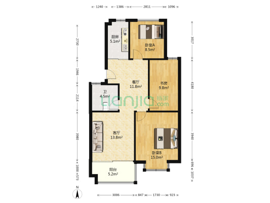 丹桂苑(鄞州区) 3室2厅1卫 97平方