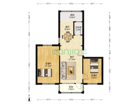 南华工商学院 2室2厅1卫 71平方