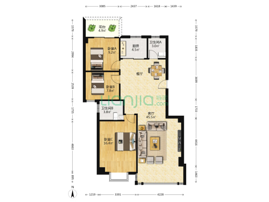 祥顺新村一期 3室1厅2卫 110平方