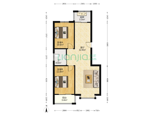 御龙湾家园 2室1厅1卫 93平方