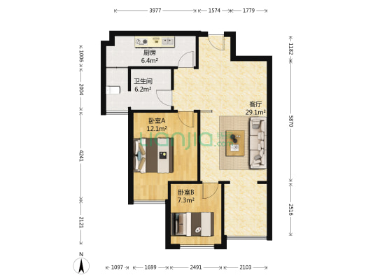 观澜国际 2室1厅1卫 78平方