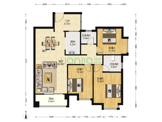 龙城壹号 3室1厅2卫 116平方