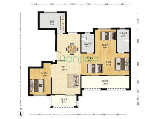 瓯堡锦园 4室1厅2卫 129平方