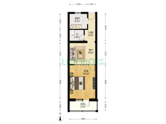 定福庄南里3号院 1室1厅1卫 47平方
