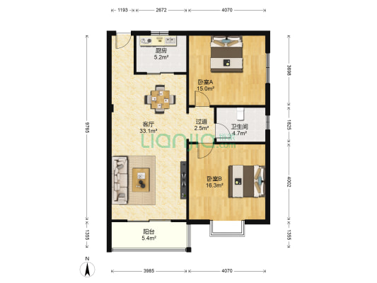 绿化广场公寓 2室1厅1卫 96平方
