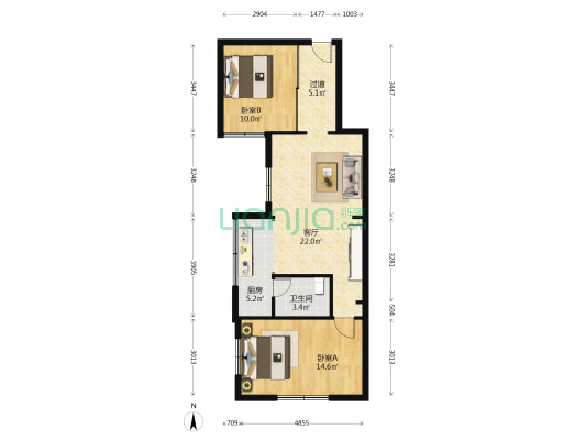 建设街106号 2室1厅1卫 68平方