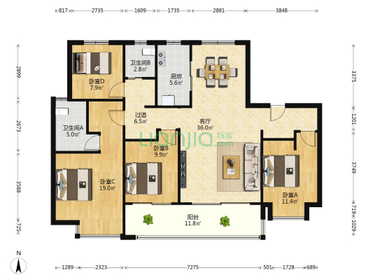中海云麓里 4室1厅2卫 146平方