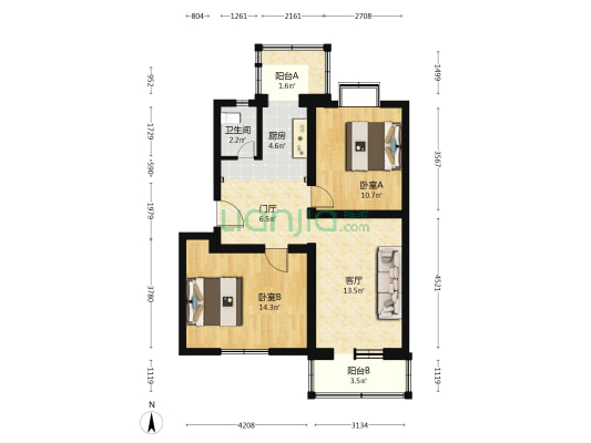 亢山前路1号院 2室1厅1卫 72平方