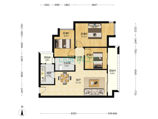 联发玺悦 3室1厅1卫 84平方