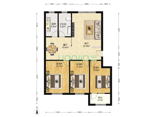 芦湖雅郡 3室2厅1卫 112平方