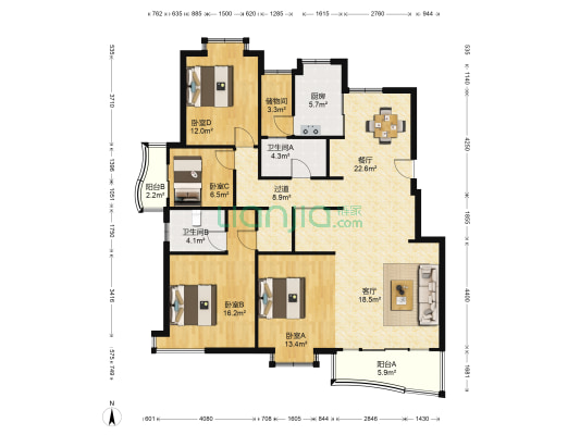 绿城花园 4室2厅2卫 252平方