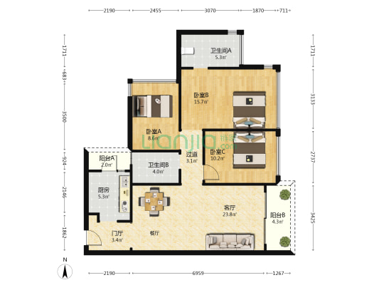 横琴湾三期 3室1厅2卫 99平方