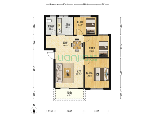泰悦园二期 3室2厅1卫 79平方
