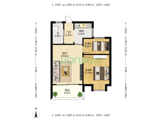 盛泰花园 2室1厅1卫 63平方