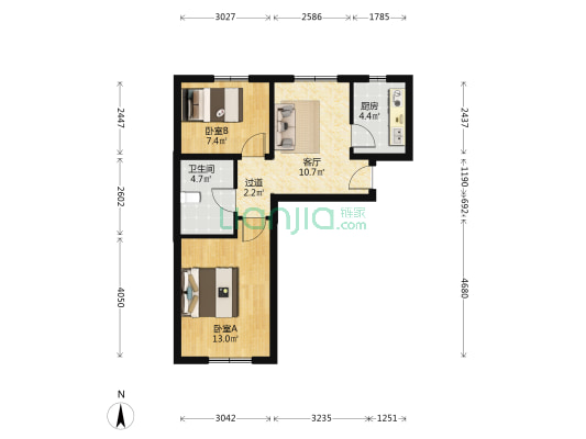 中奥嘉园二期 2室1厅1卫 60平方