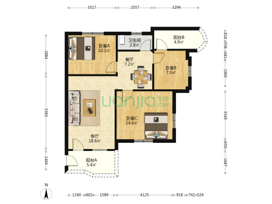 从化污水处理宿舍 3室2厅1卫 76平方