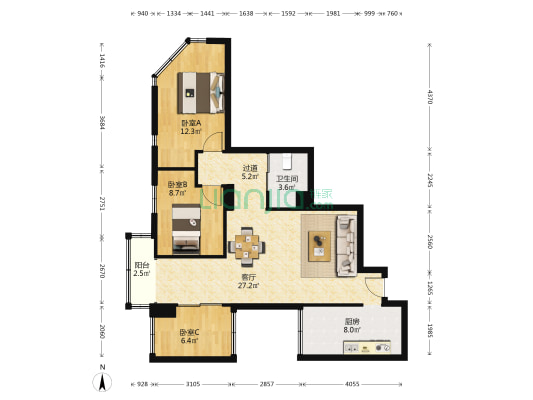 建丰大厦 3室1厅1卫 95平方