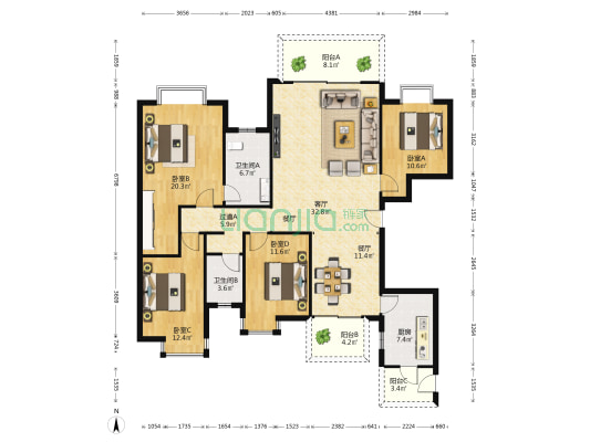 启迪亮 4室2厅2卫 167平方