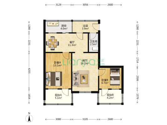 历山路55号 2室2厅1卫 76平方