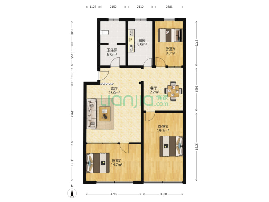 政府大街府三巷 3室2厅1卫 121平方