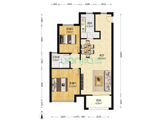 水映加州依云郡 2室1厅1卫 86平方