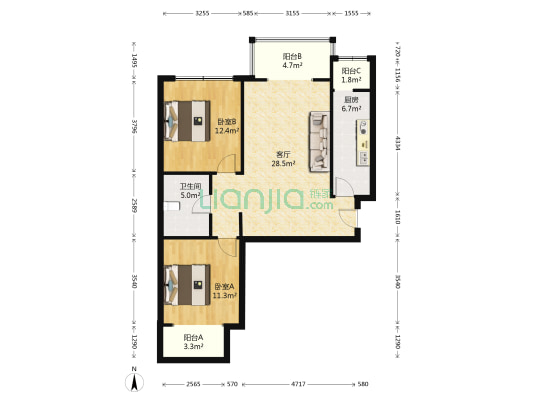 枫尚颐和 2室1厅1卫 92平方