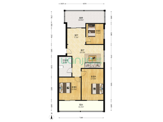 盛立小区 3室2厅1卫 114平方