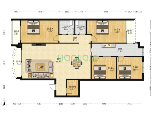 白岩一支路 4室1厅2卫 163平方