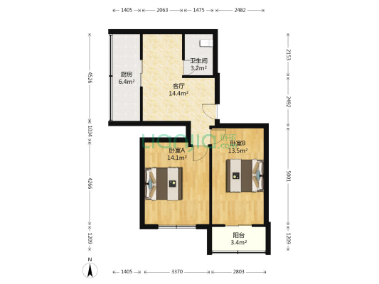 虹桥北 2室1厅1卫 78平方